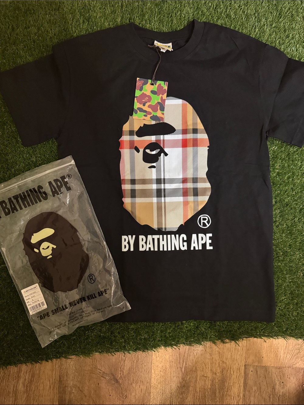 Black Plaid Ape Logo Tee
